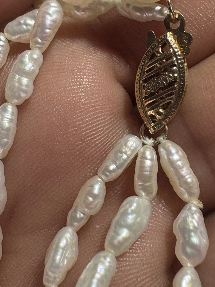 Pulsera vintage de oro amarillo de 14k perlas de arroz de agua dulce 3 hilos 7 1/2 7,2G IPS Foto 4 de 4