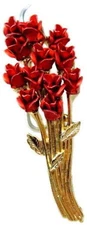 Vintage Red Floral & Greening Pin Brooch