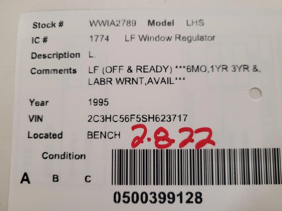 Used Front Left Door Window Regulator Front fits: 1995 Chrysler Lhs electric Fro Foto 3 de 4