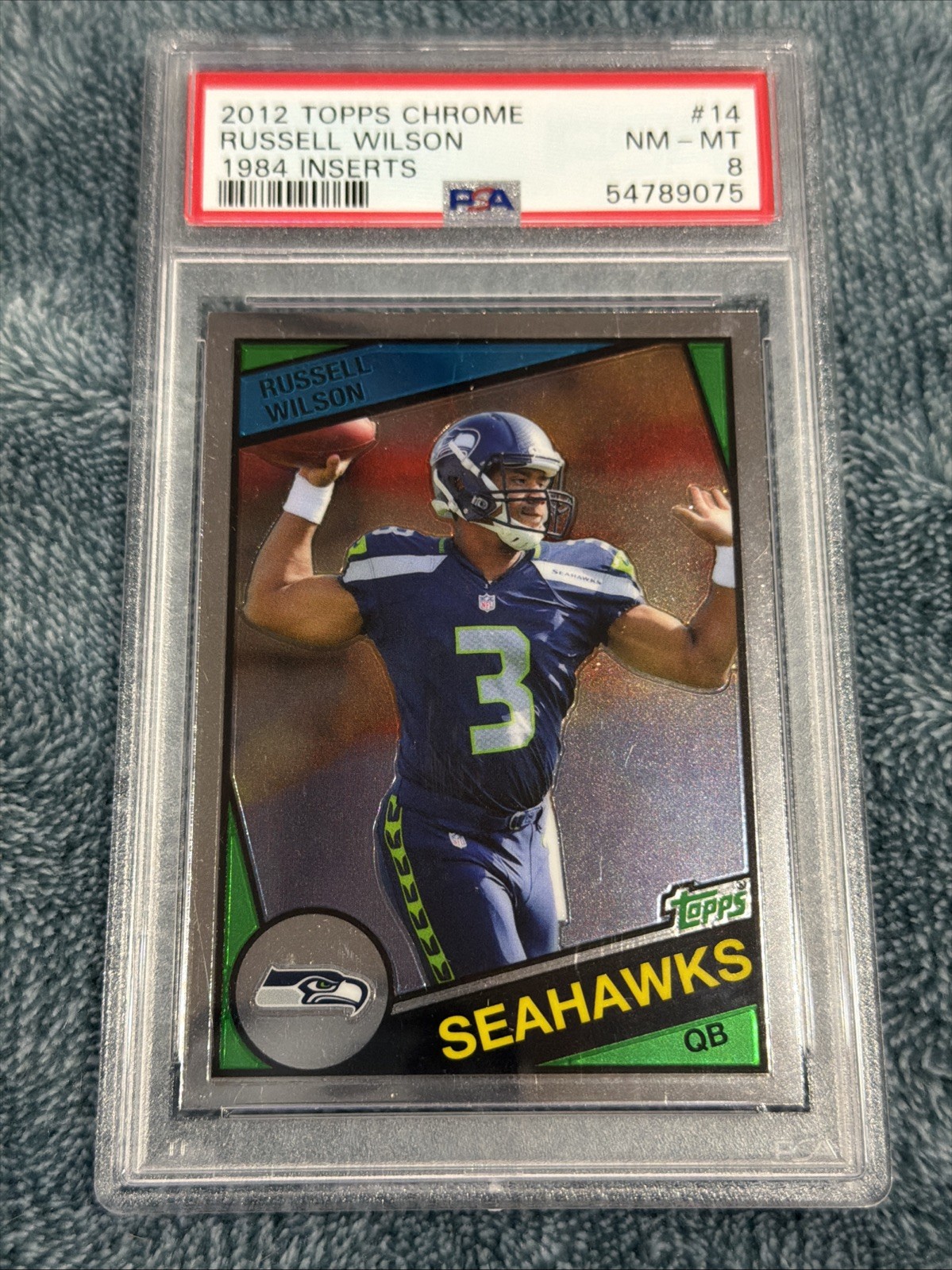 2012 TOPPS CHROME #14 RUSSELL WILSON "1984 INSERTS" ROOKIE RC, PSA 8 NM-MT