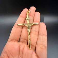14K Yellow Gold Crucifix Cross Pendant Christian Religious Jewelry