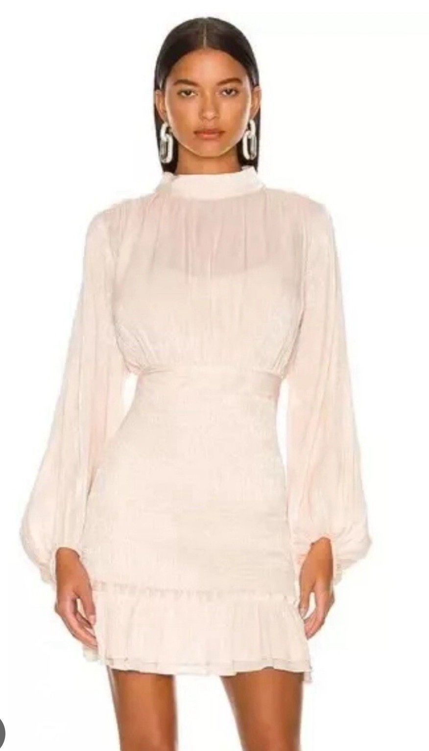 NWT Line & Dot $152 Rianne Smocked Crepe Party Mini Dress Sparkle Champagne Sz S