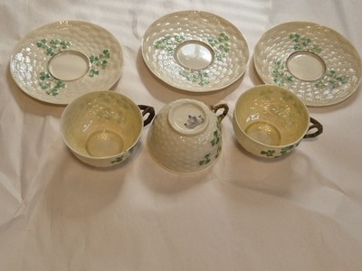 777 Belleek 3er Set Teetassen und Untertassen Shamrock 3 schönes Set !!! Sehr guter Zustand selten