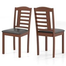 Dining Chair Set of 2 with Faux Leather Upholstered Seat & Rubber Wood Frame