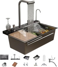 Dual Waterfall Kitchen Sink,Modern Kitchen Sink with Soap Dispenser,Stainless St