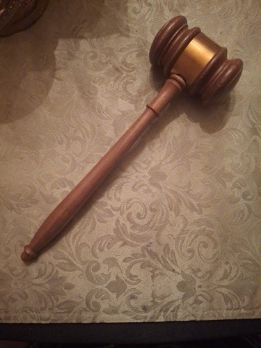 Vintage Walnut Wood Gavel Judge Lawyer Attorney Club Hammer 10 1/4" Copper Band - Picture 2 of 13