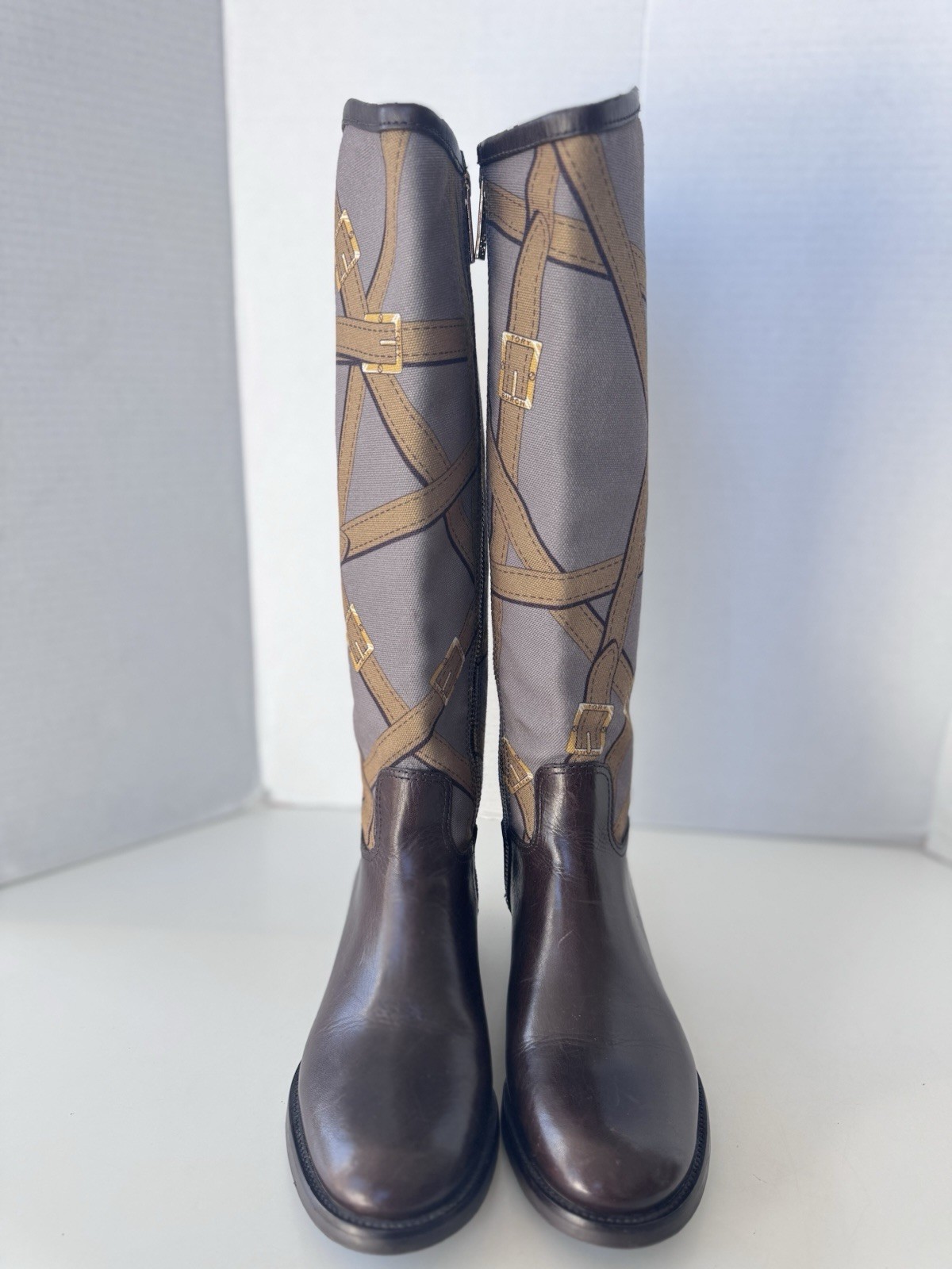 Tory Burch Felix Leather Canvas Tall Zip Equestrian Riding Boot Women’s Size 5 thumbnail 3