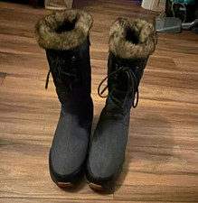 Khamik women Black Waterproof Lace-Up Snow Boots Faux Fur Lined US 11