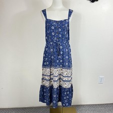 Lucky Brand Dress Womens Medium Blue Paisley Boho Maxi Tiered Cottagecore