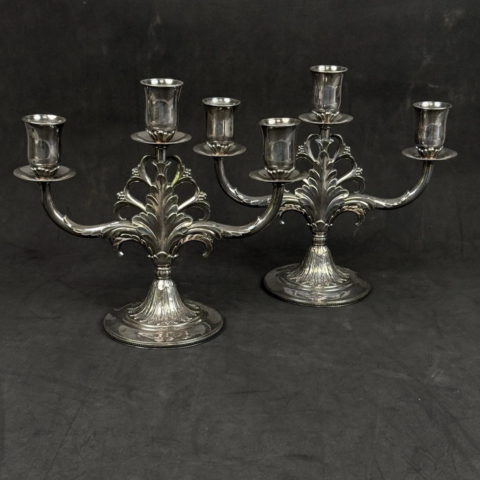 Candelabro de 3 velas enchapado en plata Marquise 1847 Rogers Bros 009156 IS estampado Foto 4 de 4