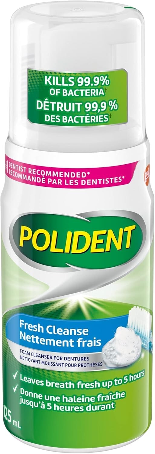 Refreshing Foam Denture Cleaner by Polident, 125ml - Freshens with Every Use