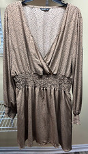 Shein Curve Leopard Print Long Sleeve V-Neck Dress Size 2 XL New Small Defect