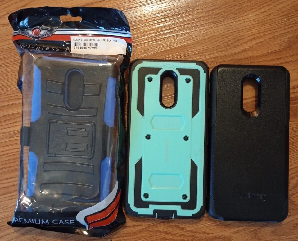 Lote de fundas para teléfono LG Stylo 5 Otter Box, cubierta verde azulado, funda azul premium/con clip Foto 2 de 4