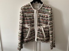 Iro Elomi Summer Jacket Size 2 Uk 10 Ivory Leather Trim Aztec Design Zip Closure