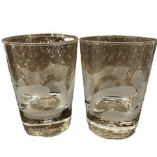 Set 2 Baileys Irish Cream Whiskey Rocks Tumbler White Swirl Glasses Bubble EUC