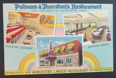 Putnam & Thurston's Restaurant Worcester MA Unposted Linen Postcard