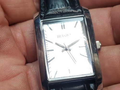 Bulova 96L200 Women's Square White Dial Black Leather Band Watch Read - Picture 3 of 16