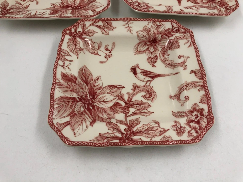 222 Fifth Ceramic 8.5in Square Red & Beige Plate Set For 3 AA02B31014 - Image 2 of 4