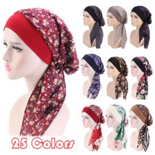Muslim Turban Hijab Cancer Head Scarf Chemo Hair Loss Hat Pre-Tied Headwear  