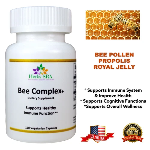 BEE POLLEN, BEE PROPOLIS, ROYAL JELLY, 120 capsules, Wellbeing Immune Booster.