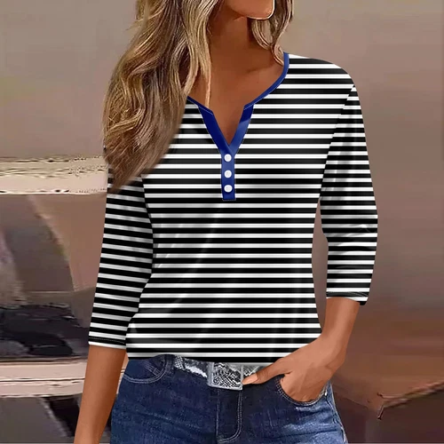 Damen Freizeit Boho Blumen V-Ausschnitt 3/4 Ärmel lose Blusen Shirts Sommer Tops - Bild 8 von 27