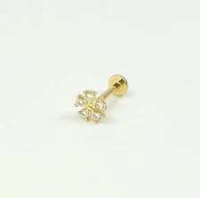 14K Solid Gold Dainty Flower CZ Internally Threaded Labret Stud Earring(18Gauge)