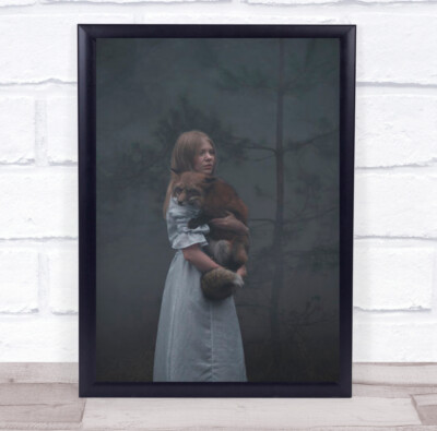 Rotfuchs Portrait Baum Frau Mädchen Umarmung Freunde Freund Wandkunstdruck