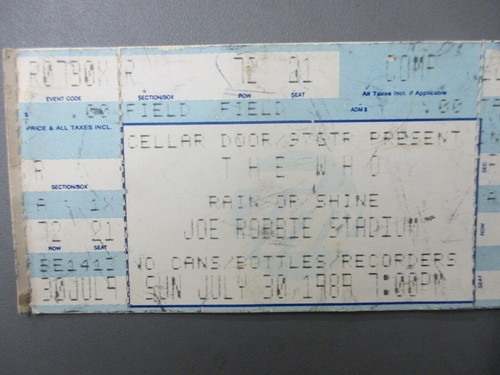 The Who Concert Ticket from Joe Robbie Stadium Wash. DC 1989 + backstage pass! - Picture 2 of 2