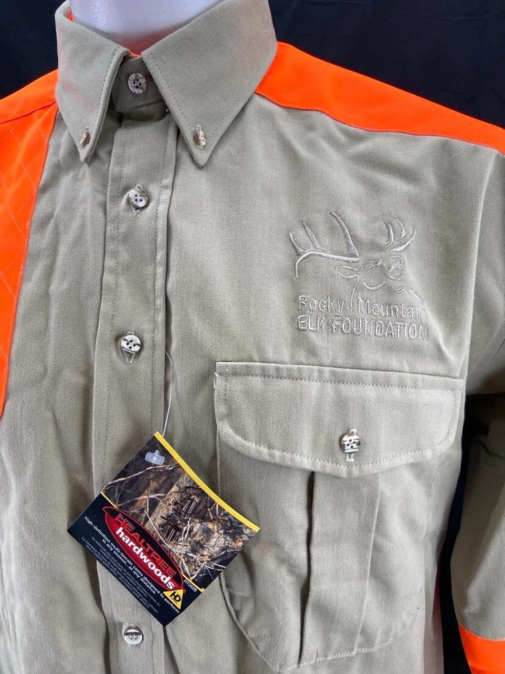 New Rocky Mountain Elk Foundation Safety LS Orange Button Down Shirt Men's L - Image 2 of 4