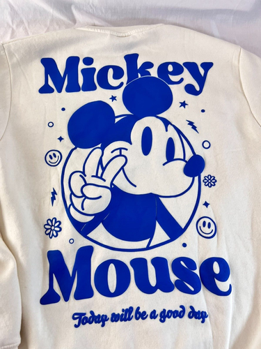 Disney Mickey Mouse Sweatshirt Size Large Cream “Today Will Be A Good Day” - Picture 2 of 11