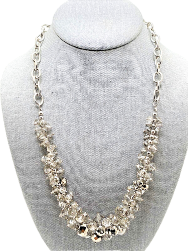 VERA WANG Crystal Cluster Bib Necklace Clear Smoky Faceted Beads 20"+ - Picture 2 of 10
