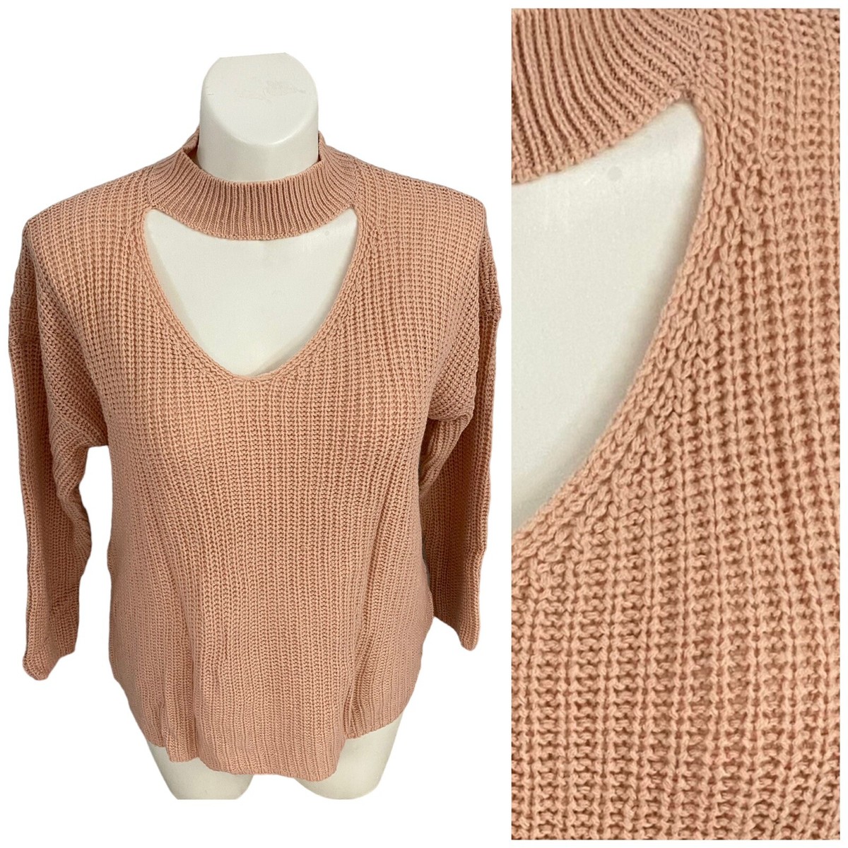 Ultra Flirt Choker Sweater Womens 1x Cable Knit Coral Peach Sexy