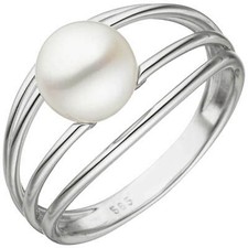Anello IN 585 Oro Bianco Con Acqua Dolce Perla di Perline Donna