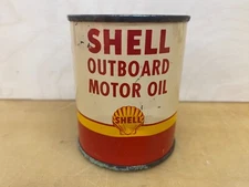 VINTAGE~ FULL NOS~ SHELL 1/2 PINT OOUTBOARD MOTOR OIL CAN IN NICE CONDITION!