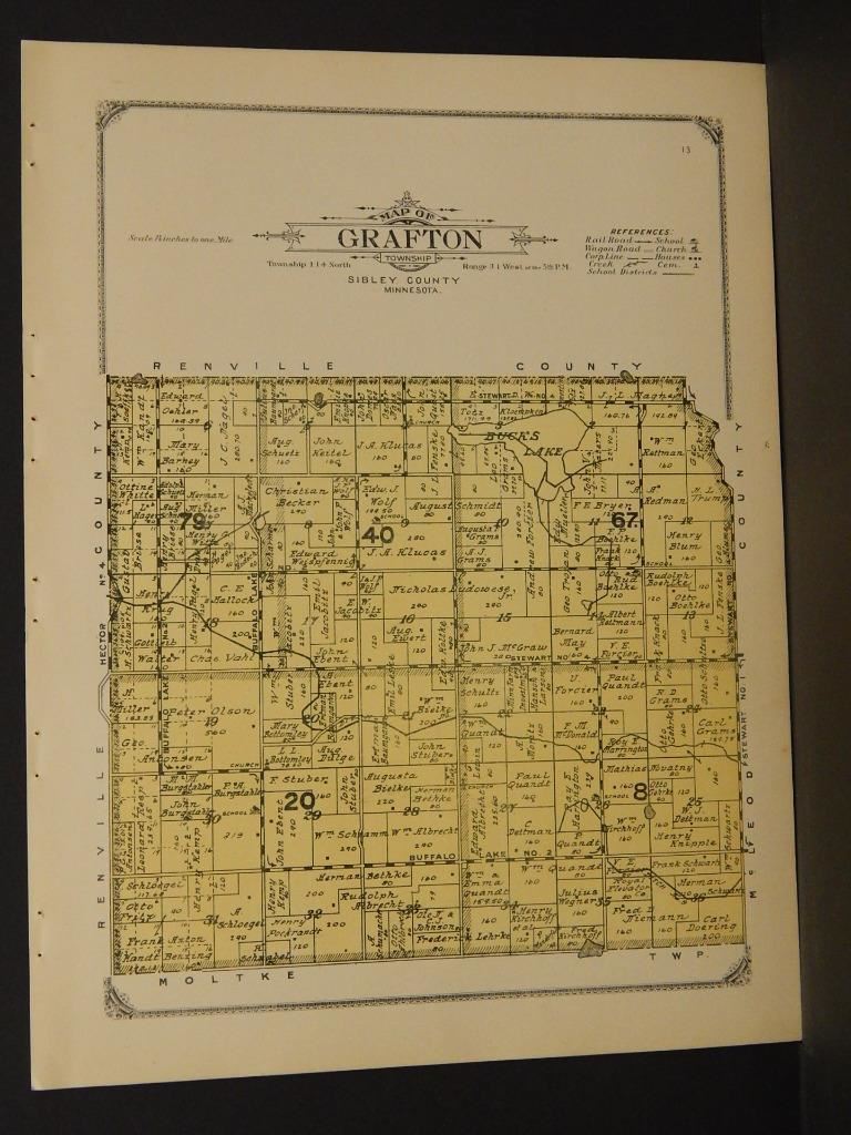 Minnesota Sibley County Map Grafton Township 1914 W473 eBay