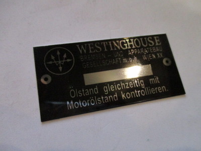 Typenschild id-plate Westinghouse Komressor Luftpresser Schild s24