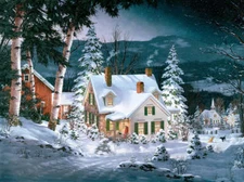 Friends in Winter by Fred Swan Fine Art Print Country House Snow Landscape 20x26