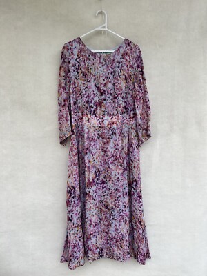 BLUE ILLUSION PURPLE viscose Floral Long MIDI Dress M 12