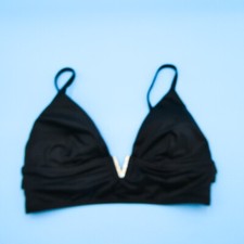 Victorias Secret Large Black Triangle Metal V Logo Padded Bikini Top Swimwear VS
