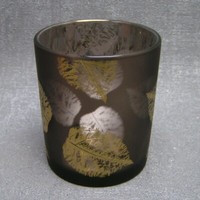 Gilde Windlicht Teelichthalter Glas BläTter Braun Gold Herbst