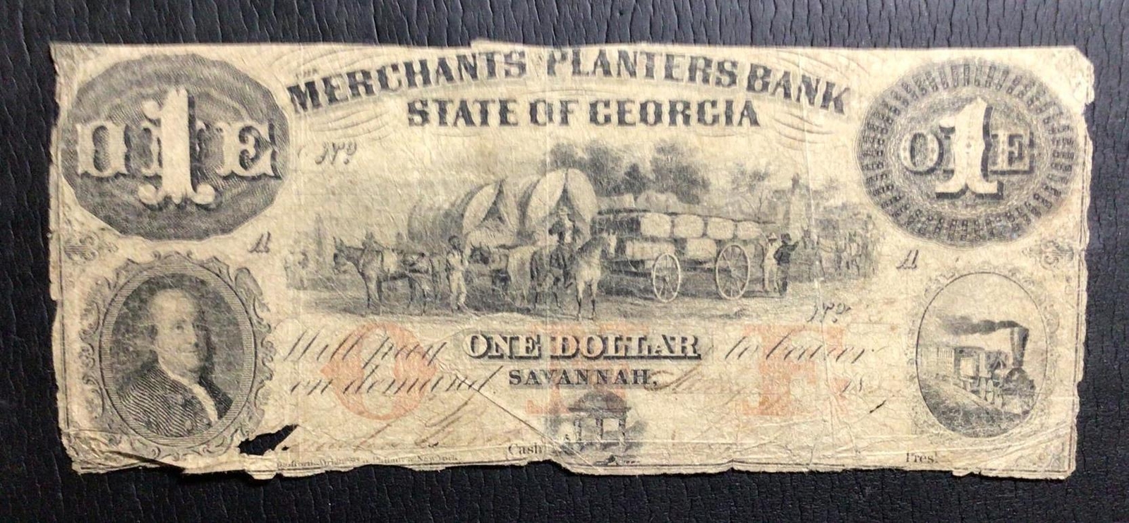 1857 1 "Savannah "LARGE SIZE" Paper Money Currency! Old US