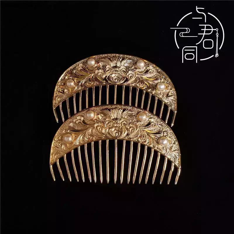 1pc golden peony hair comb tang style lady figure headwear hairpinaccessories