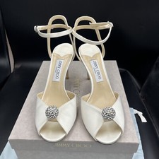 Jimmy Choo Sacora 85 Ivory Satin Crystal Heels Bridal Shoes Size Uk 7.5 Eu 40.5