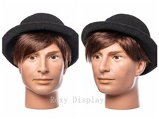 2PCS Male Fiberglass Mannequin Head Bust Wig Hat Jewelry Display 37H x2