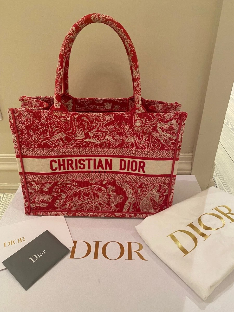 CHRISTIAN DIOR Canvas Embroidered Large Striped Book Tote Pink