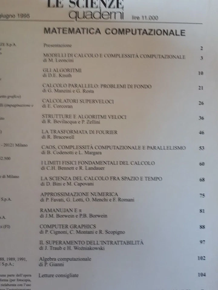 Le Scienze QUADERNI 84 - Matematica Computazionale - Giugno 1995 - Image 2 of 2