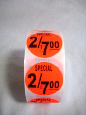 1000 Round Bright Red Special  2/7.00 Price Point Retail Labels 1.5" Stickers