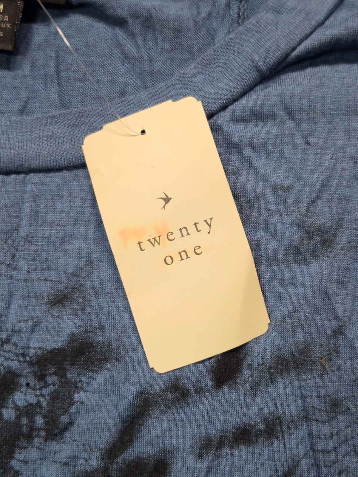 Twenty One women size medium blue sequins black rose ruffled edge top NWT