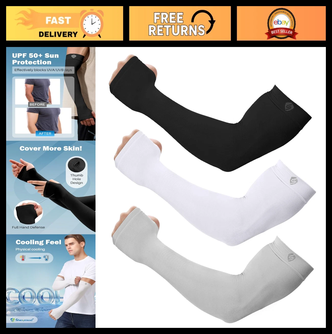 UV Protection Compression Arm Sleeves for Men & Women - Cooling Tattoo Cover Up,
