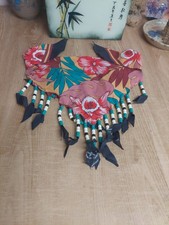 Colorful Fringed Beaded Scarf Bandana Head Neck Wrap USA Western
